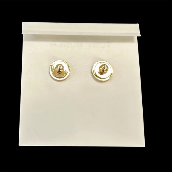 Tory Burch Miller Tortoise Gold Tone Double-T Logo Stud Earrings Women’s New - Picture 5 of 7
